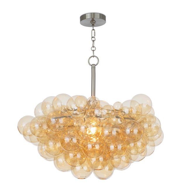 Glass Bubbles Chandelier, Brushed Nickel with Amber Glass For Sale - Image 7 of 7