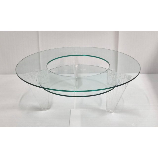 Vintages Round Coffee Table in Textured Acrylic Glass and Glass by Jeannot Cerutti, 1980s For Sale - Image 12 of 13