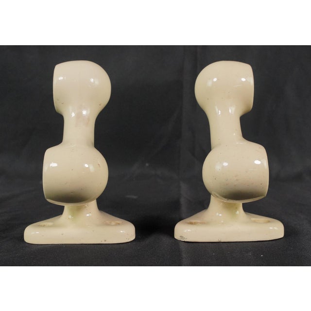 Late 20th Century Pair of Vintage European Ceramic Bathroom Towel Bar Brackets For Sale - Image 5 of 9