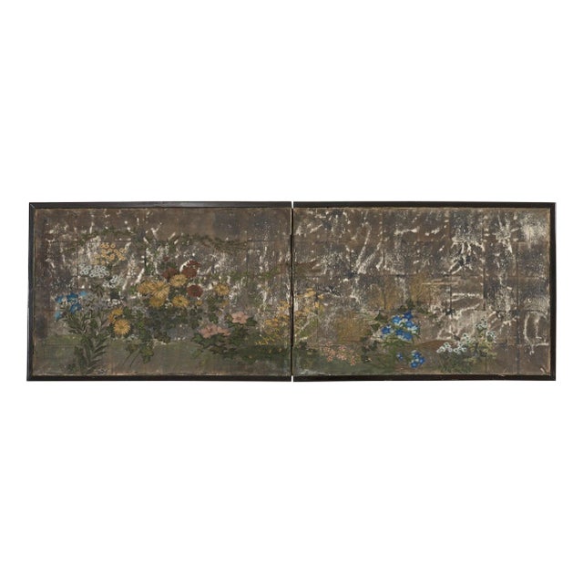 Japanese Meiji Two Panel Screen Flowering Autumn Plants For Sale