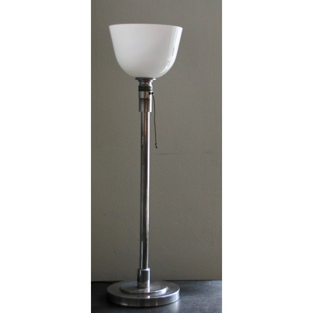 Art Deco French Metal and Opaline Glass Table Lamp from Mazda, 1930s For Sale - Image 11 of 11