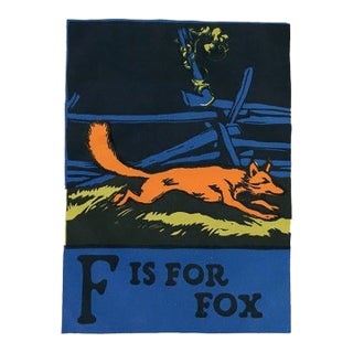 1920s, F Is for Fox Print, Original Vintage Children’s Print, Lithograph, ABCs For Sale
