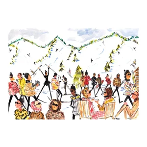 "Apres Ski" Contemporary Original Whimsical Winter Scene Print by Pauline de Roussy de Sales