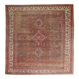 Early 20th Century Zabihi Collection Worn Persian Large Square Tribal Shiraz Rug - 11'1" x 13'5" For Sale