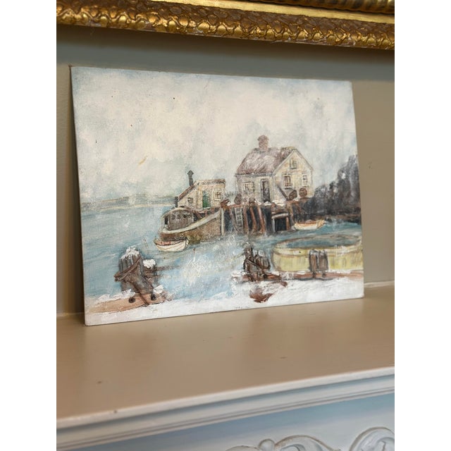 Paint Vintage Coastal Oil on Board Painting For Sale - Image 7 of 8