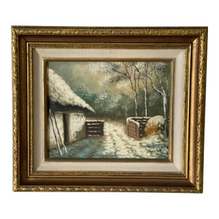 1920s Original Signed Winter Landscape in Golden Frame For Sale