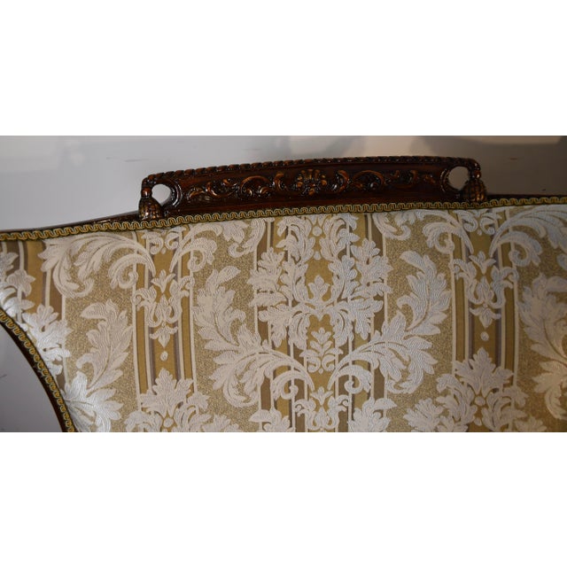 French 1930 Pair French Carved Mahogany High-Back Living Room Chairs / Spring-Seat For Sale - Image 3 of 18