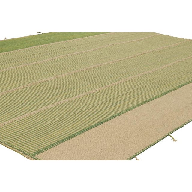 Contemporary Rug & Kilim’s Contemporary Kilim in Beige and Green Textural Stripes For Sale - Image 3 of 7