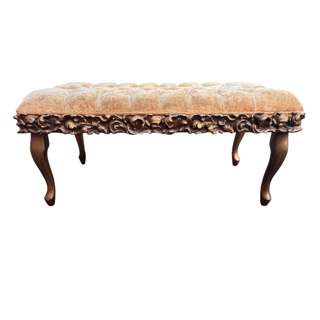 Vintage Tufted Hollywood Regency Bench / Ottoman Elegant vintage Hollywood Regency bench featuring a beautifully hand-...
