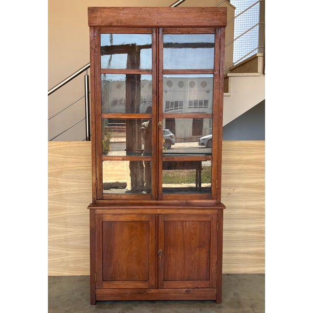 Spanish Large Pine Cupboard or Bookcase with Glass Vitrine, 19th Century For Sale - Image 16 of 18