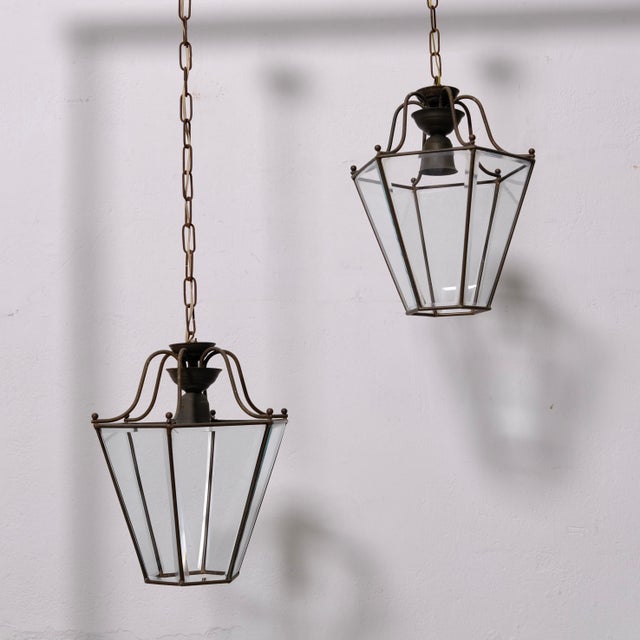 Hexagonal Glass Pendant Lamps, 1950s, Set of 2 For Sale - Image 3 of 16