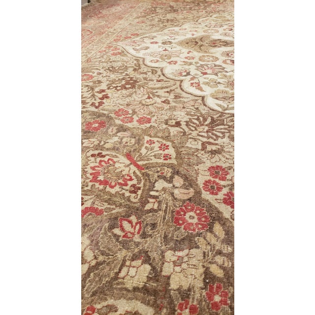 Blue Late 19th Century Late 19th Century Antique Tabriz Carpet, Hadji Jalili Persian Rug, Earth Tones, Light Blue, Coral For Sale - Image 8 of 12