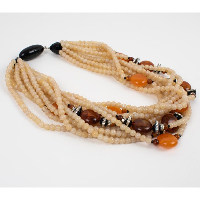 2010s Angela Caputi Choker Necklace Latte and Amber Multi-Strand For Sale - Image 5 of 8