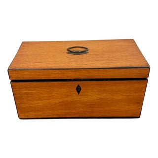 Antique Georgian Satinwood Tea Caddy Box with Glass Bowl and Mixing Stick, 1780 For Sale