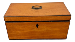 Antique Georgian Satinwood Tea Caddy Box with Glass Bowl and Mixing Stick, 1780