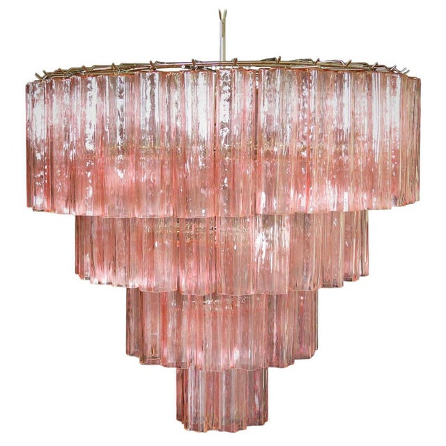 Italian 78 Pink Murano Glasses Tronchi Chandelier, 1990s For Sale - Image 18 of 18