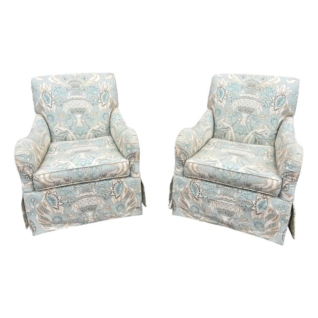 Blue Swivel Rocker Club Chair in Coastal, Soft Color Palette For Sale - Image 8 of 8