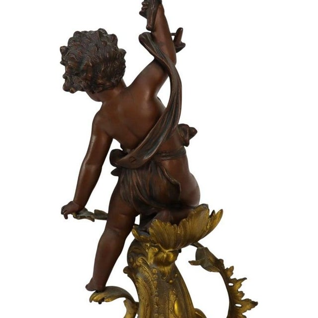 Victorian 19th Century Bradley & Hubbard Victorian Brass, Bronze, Marble & Glass Figural Oil Lamp For Sale - Image 3 of 14