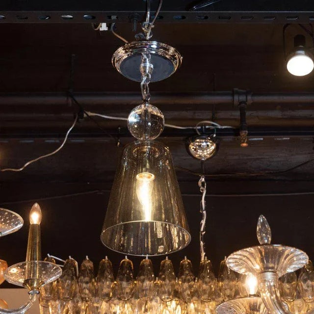 Mid-Century Modern Mid-Century Modern Smoked Glass Pendant With Chrome Fittings For Sale - Image 3 of 7