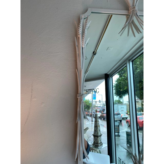 Vintage White Metal Tole Leaf Leaves Wall Mirror & Demi Lune Wall Console Table For Sale In West Palm - Image 6 of 13