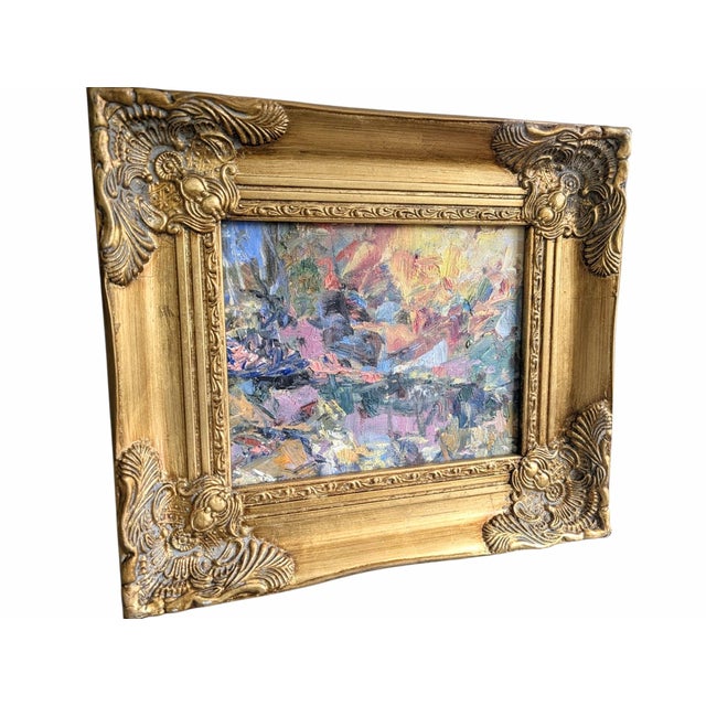 Original Expressionist Oil Painting on Canvas Board featuring Vivid Hues of almost every color in the rainbow! Sits in an...
