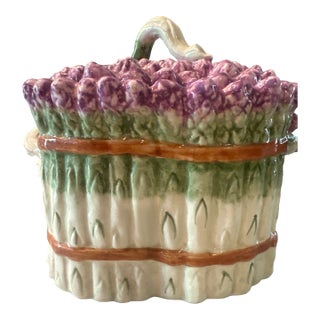 Vintage Majolica Ceramic Trompe l'Oeil Lidded Asparagus Tureen For Sale