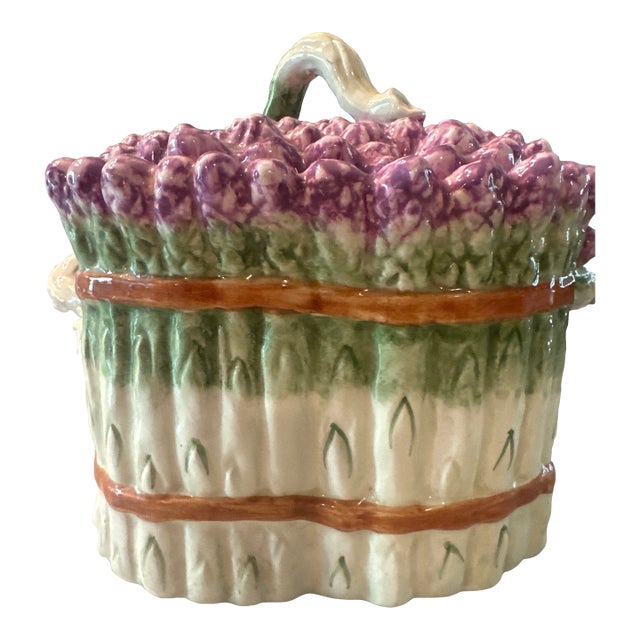 Vintage Majolica Ceramic Trompe l'Oeil Lidded Asparagus Tureen For Sale