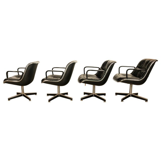 Set of 4 Mid Century Modern Charles Pollock Knoll Black Leather Executive Chairs, 1963 For Sale - Image 11 of 17
