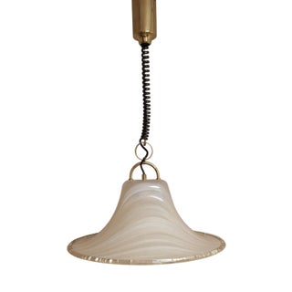 Vintage Height-Adjustable Brass Pendant with Plastic Shade from Cosack Leuchten, 1970s For Sale