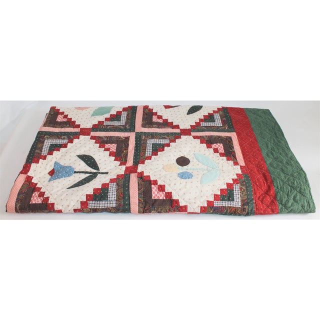 MidCentury Handmade Floral Log Cabin Applique Quilt Chairish