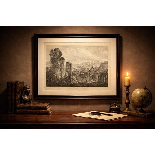 Junction of the Rhone and Saone, Roman Ruins near Lyons – Hullmandel Lithograph, c.1835 A refined and atmospheric 19th-...