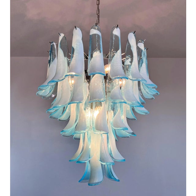 Murano Italian Murano Style Chandelier, 52 Blue Glass Petals in 5 Levels For Sale - Image 4 of 12