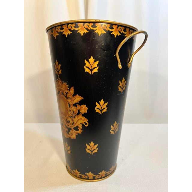 English Vintage Regency Hand Painted Tole Flower Bucket For Sale - Image 3 of 6