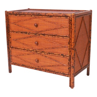 Vintage British Colonial Style Faux Bamboo Chest For Sale
