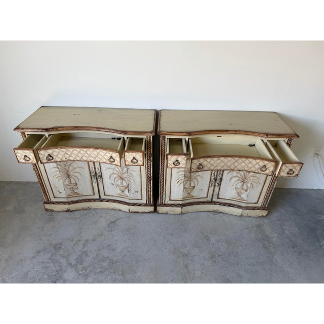 French Country Vintage Habersham Palm Beach French Country Hand-Painted Distressed Finish Chests – A Pair For Sale - Image 3 of 12
