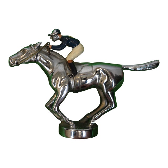 Lejeune Made in England Chrome W/ Jockey/ Racehorse Car Mascot For Sale