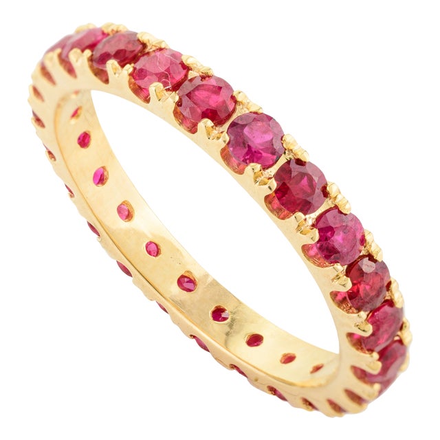 1.62 Ctw Round Cut Red Ruby Eternity Band Size 6 For Sale