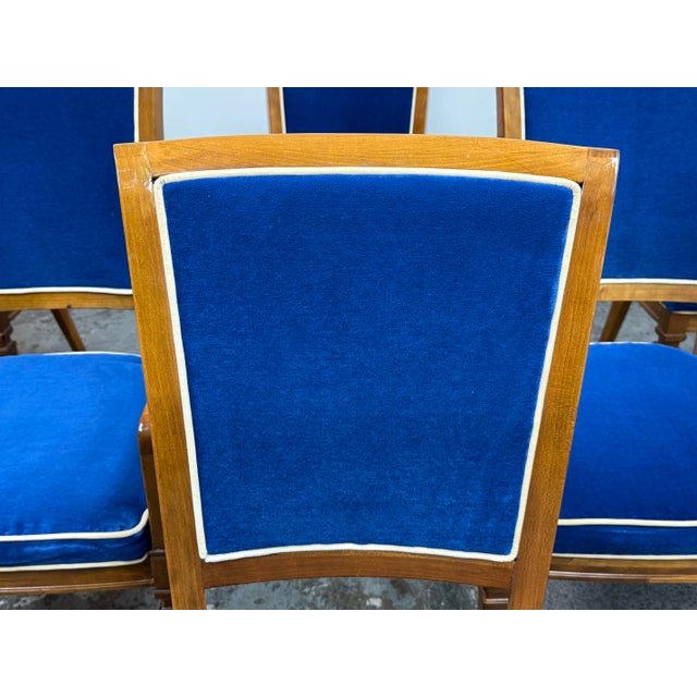 Heritage Neoclassical Blue Velvet Dining Chairs, Set of Six For Sale In San Francisco - Image 6 of 12