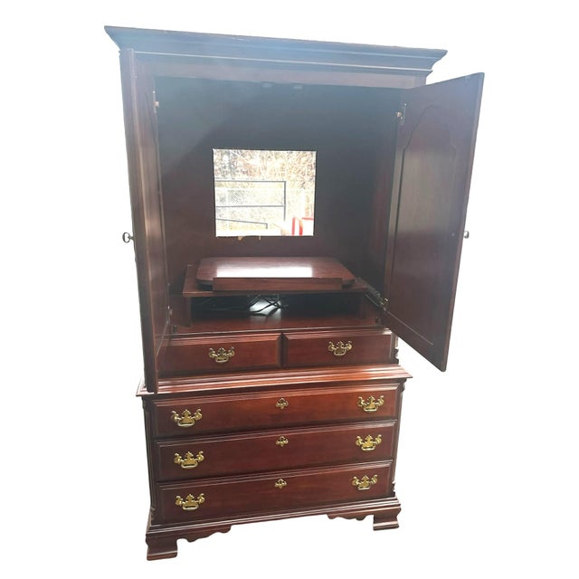 Solid Cherry Wood Entertainment Armoire Made in South Carolina by Sumter Cabinet Company - Vintage Late 20th Century - 42"...