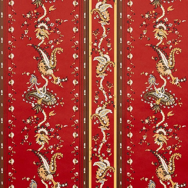 Sample - Schumacher Elena Paisley Stripe Wallpaper in Pompeii For Sale
