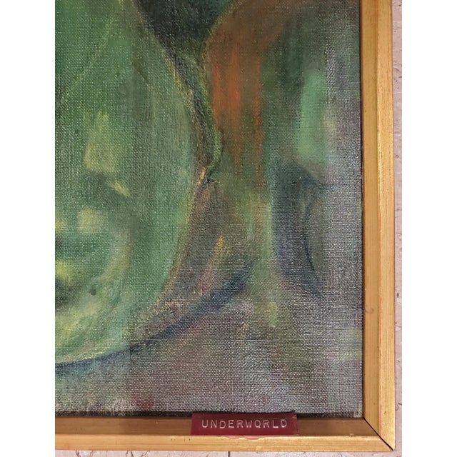 Green Vintage Modernist Abstract FIgurative Green Acrylic Painting, Framed For Sale - Image 8 of 11