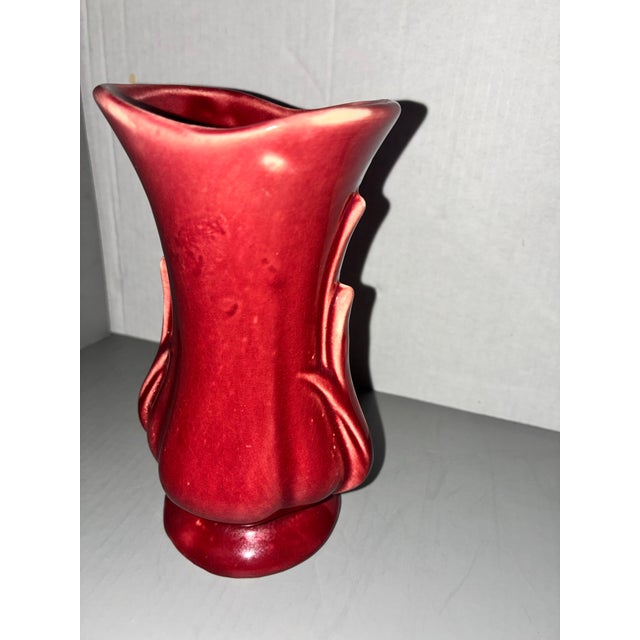 1940’s Rare Vintage McCoy Petal Leaf Flared Vase - Mauve Burgundy Gloss Glaze For Sale In Chicago - Image 6 of 12