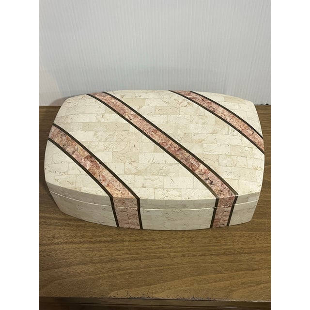 Art Deco Vintage Maitland Smith Tessellated Marble and Brass Inlaid Box For Sale - Image 3 of 6