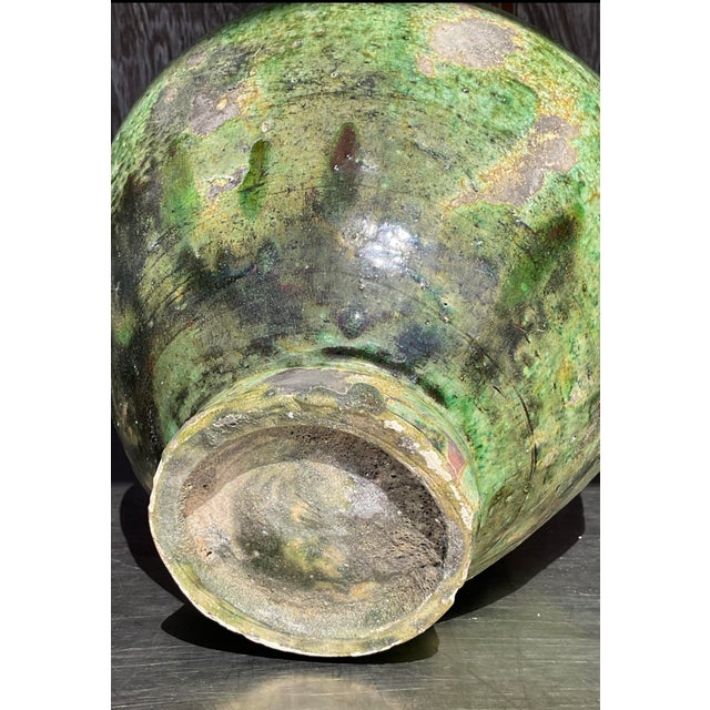Green Vintage Boho Glazed Ceramic Urn For Sale - Image 8 of 9