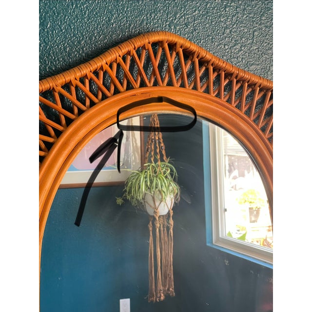 Wood Vintage Rattan Oval Wall Mirror, Full Length For Sale - Image 7 of 7