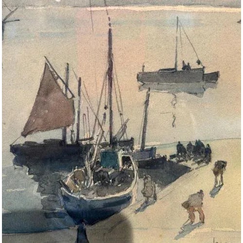 Henry Maurice Cahours, Return from Fishing, Watercolor, 1930s, Framed For Sale - Image 6 of 8