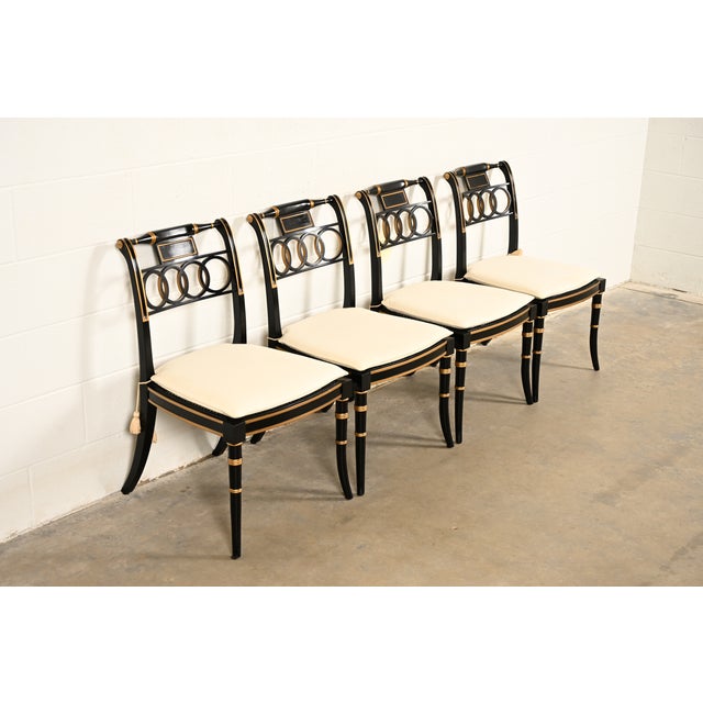 Baker Furniture Company Baker Furniture Historic Charleston Regency Ebonized and Gold Gilt Dining Chairs, Set of Four For Sale - Image 4 of 15