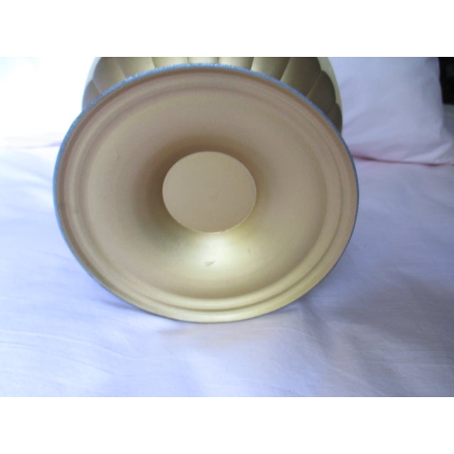 Vintage Hollywood Regency Faux Alabaster Gold Ribbed Metal Pedestal Base Wastebasket For Sale - Image 10 of 10