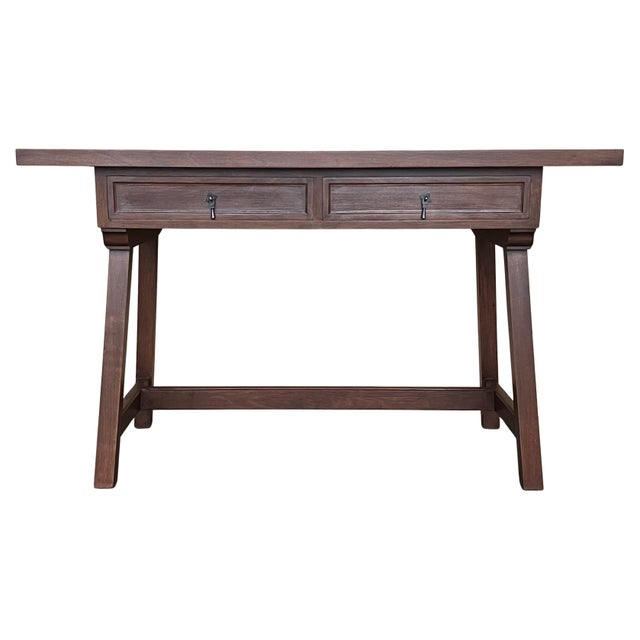 Early 20th Spanisht Walnut Country Farm Desk with Two Drawers For Sale - Image 15 of 18