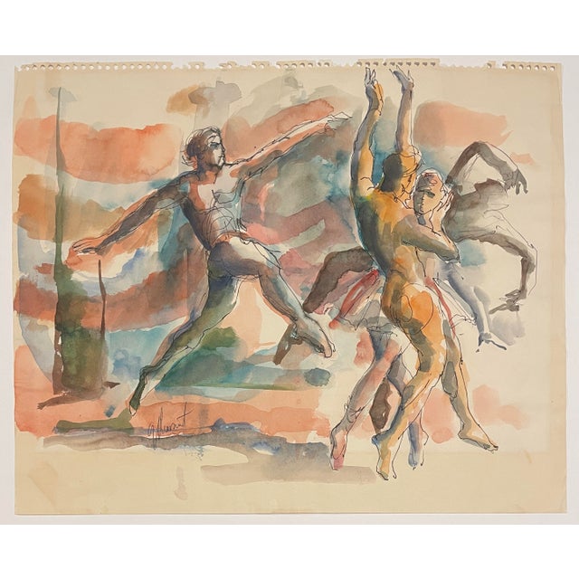 1970s George Chavatel Dancing Nude Male Figures Watercolor For Sale - Image 5 of 6